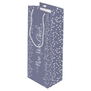 Grey New Year Cheer Elegant Modern White Snowflake Wine Gift Bag