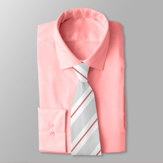 Grey, New York Pink, and White Striped Neck Tie