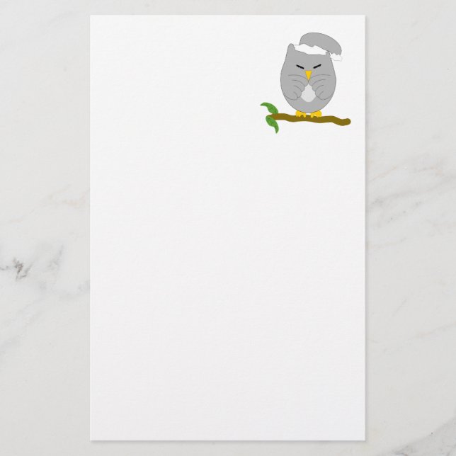 Grey Night Owl Design Stationery (Front)