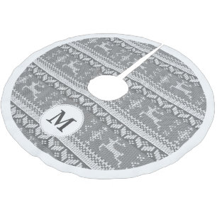 Grey Nordic Fair Isle Reindeer & Family Name Brushed Polyester Tree Skirt