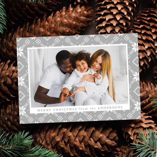 Grey Nordic Snowflake Pattern Photo Holiday Card (Creator Uploaded)