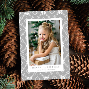 Grey Nordic Snowflake Pattern Photo Holiday Card