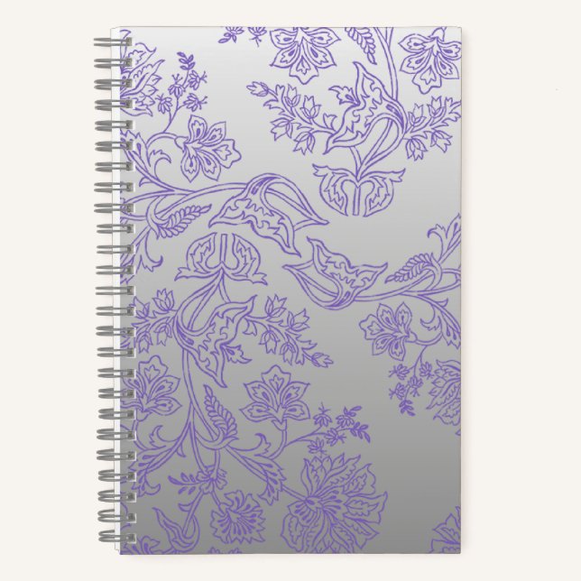 Grey Notebook with Purple Floral Front and Back (Front)