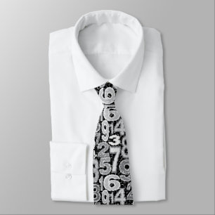 Grey Number Pattern Tie