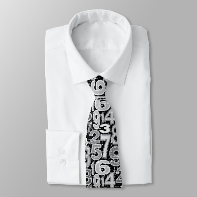 Grey Number Pattern Tie (Tied)