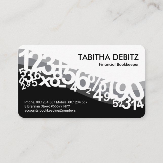 Grey Number Waves Accountant Business Card (Front)
