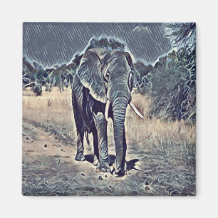Grey old elephant walking magnet