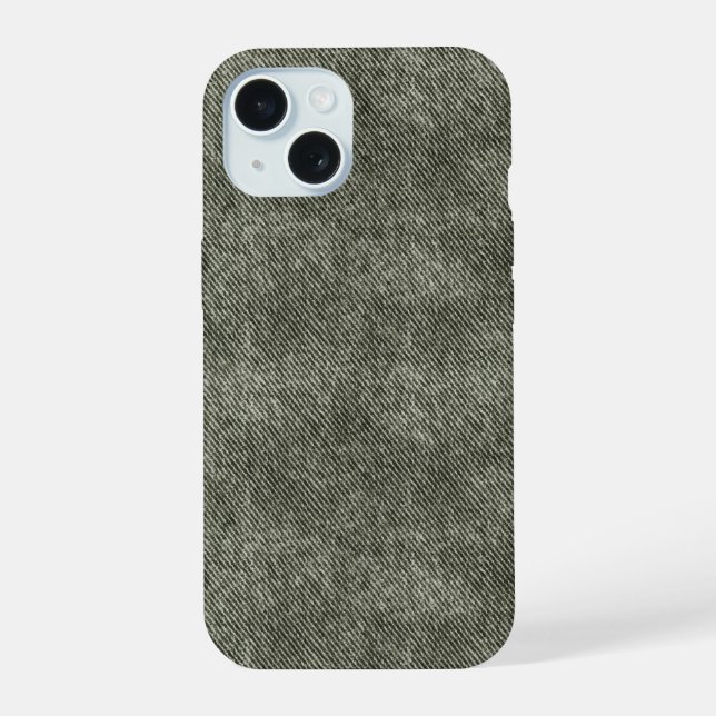 Grey Olive Denim Pattern iPhone 15 Case (Back)
