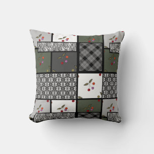 Grey Olive rustic patchwork pattern Cushion