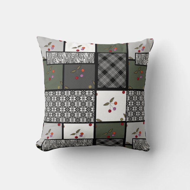 Grey Olive rustic patchwork pattern Cushion (Front)
