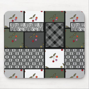 Grey Olive rustic patchwork pattern Mouse Pad