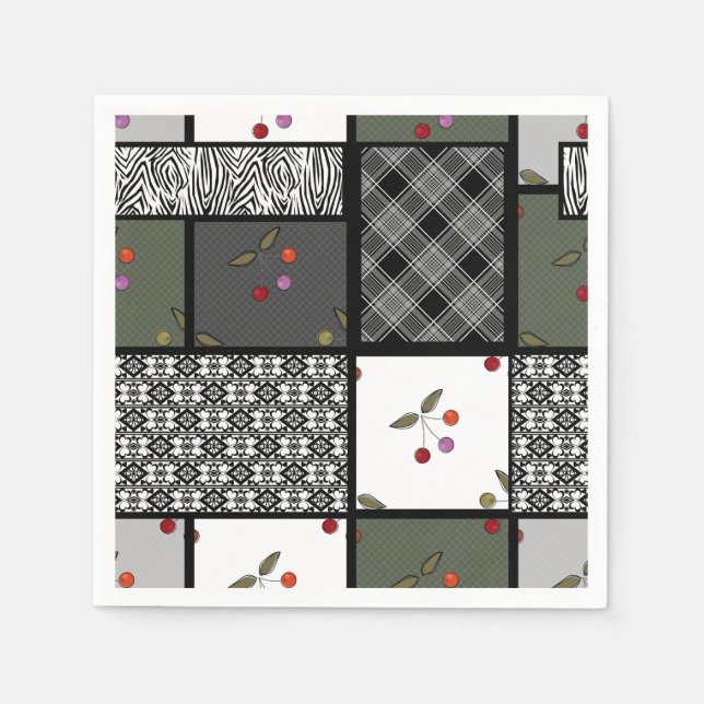 Grey Olive rustic patchwork pattern Napkin (Front)