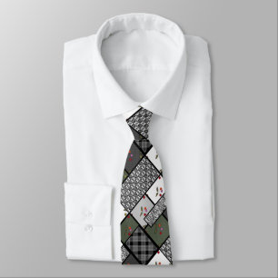 Grey Olive rustic patchwork pattern Tie