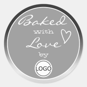 Grey Ombre Baked with Love Circle Logo Template Classic Round Sticker