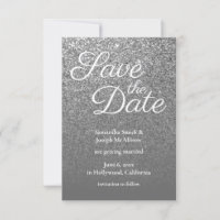 Grey Ombre Silver Glitter Photo Save the Date