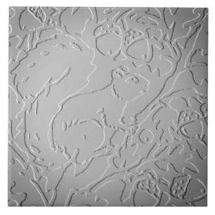 Grey Ombre Squirrel Woodland Embossed Acorn Oak Ceramic Tile
