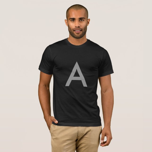 Grey on black, initials as letter. T-Shirt (Front Full)