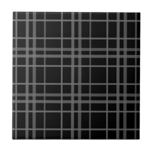 Grey On Black Tartan Plaid Pattern Design Ceramic Tile