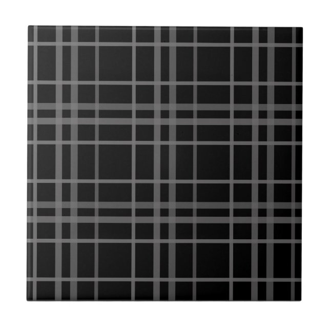 Grey On Black Tartan Plaid Pattern Design  Ceramic Tile (Front)