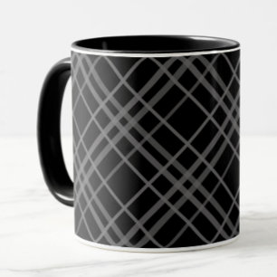 Grey On Black Tartan Plaid Pattern Design Mug