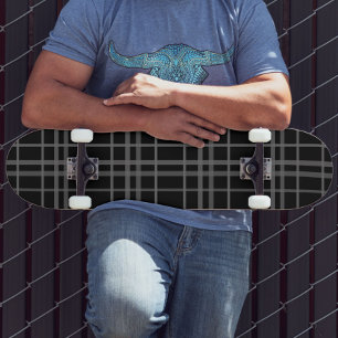 Grey On Black Tartan Plaid Pattern Design Skateboard