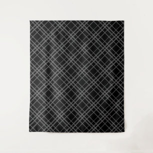 Grey On Black Tartan Plaid Pattern Design  Tapestry