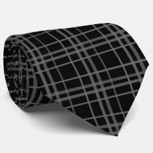 Grey On Black Tartan Plaid Pattern Design Tie