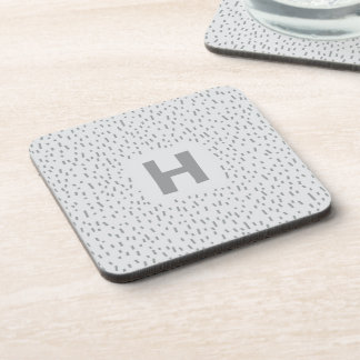 Grey on Grey Scattered Dashes with Monogram Coaster