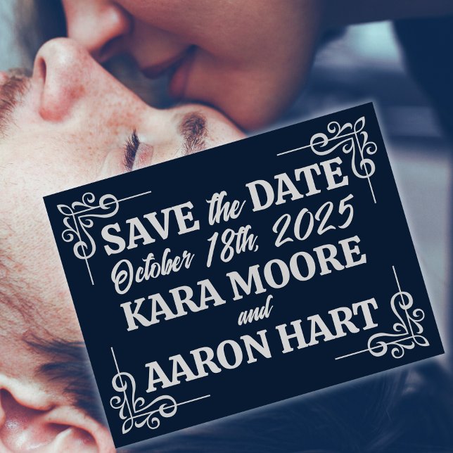 Grey on Slate Blue Edwardian Save the Date Announcement Postcard (Creator Uploaded)