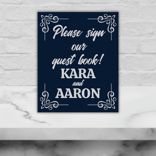 Grey on Slate Blue Edwardian Wedding Guest Book Plaque (Creator Uploaded)