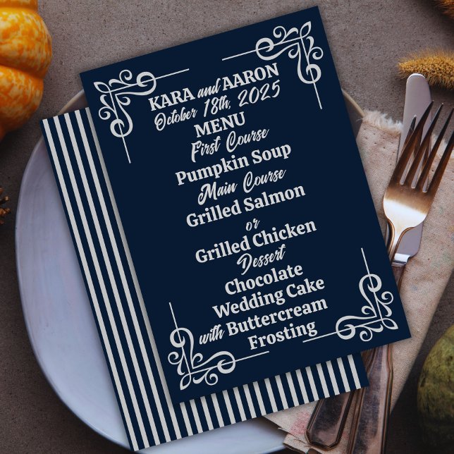 Grey on Slate Blue Edwardian Wedding Menu (Creator Uploaded)