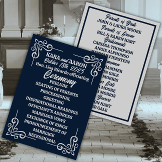 Grey on Slate Blue Edwardian Wedding Program