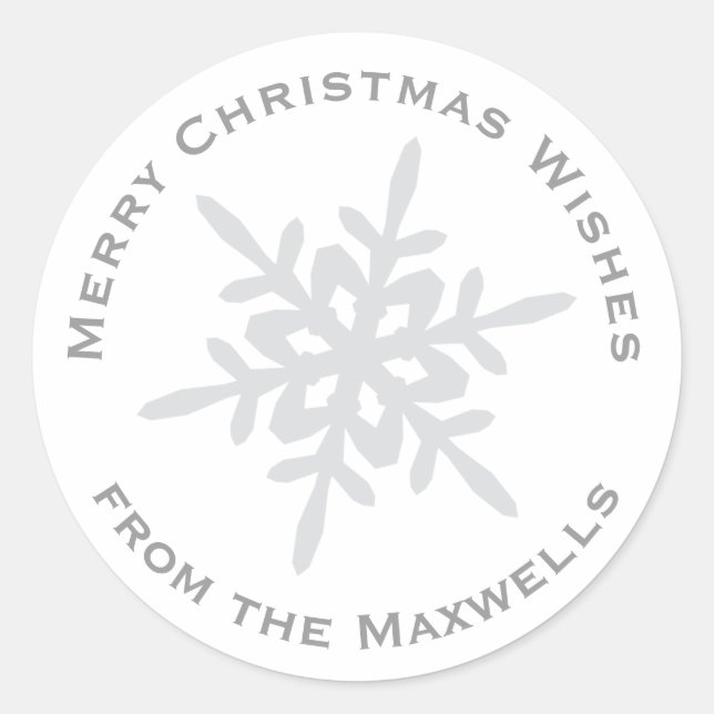 Grey on White Snowflake Envelope Closure Sticker (Front)