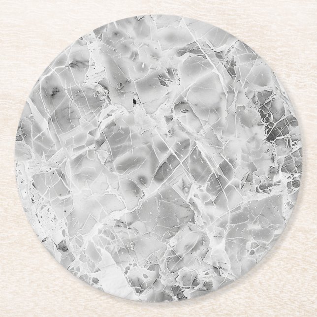 Grey "Opulent Marble Whirl" Marble Texture Round C Paper Coaster (Front)