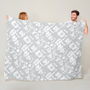 Grey or any colour & White Retro Telephone Pattern Fleece Blanket