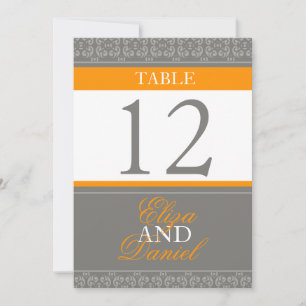 Grey & orange banded wedding table numbers