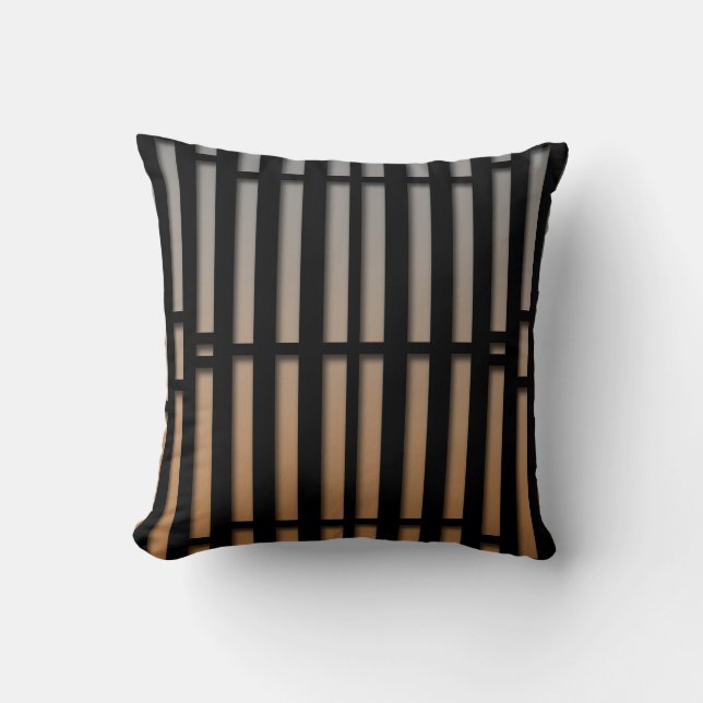 Grey, orange & black lines abstract throw pillow  (Front)
