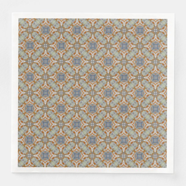 Grey, Orange, Blue Diamond Tiled Pattern Napkin (Front)