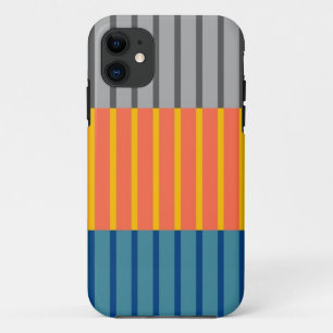 Grey Orange Blue Modern Stripes Pattern iPhone 11 Case