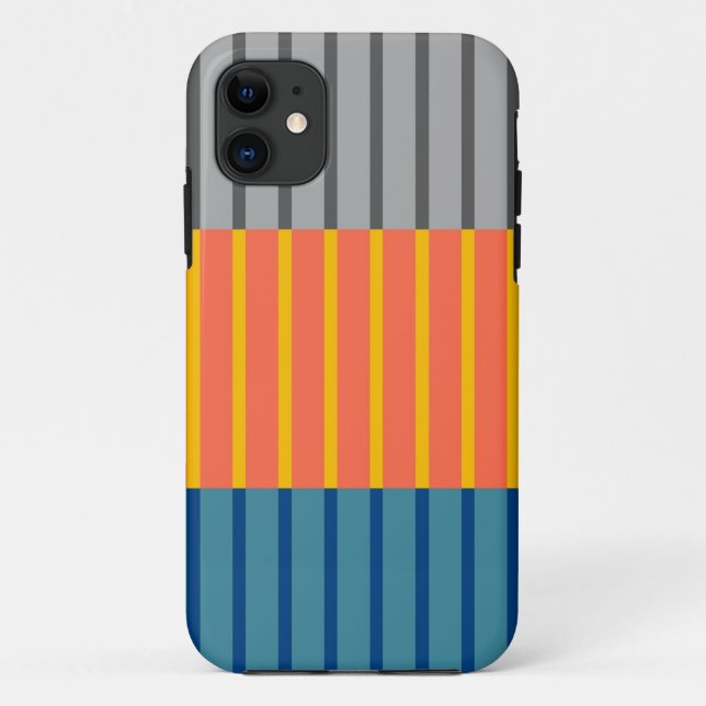 Grey Orange Blue Modern Stripes Pattern Case-Mate iPhone Case (Back)