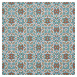 Grey Orange Brown Turquoise Ethnic Pattern Art Fabric