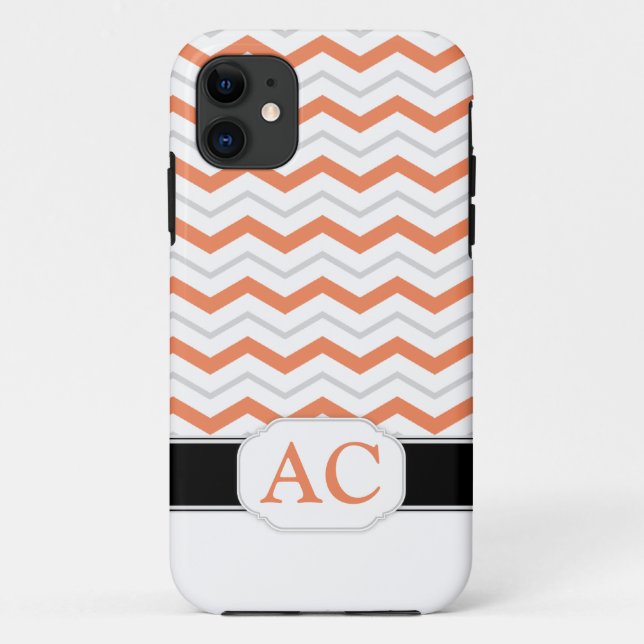 Grey & Orange Chevron Monogram iPhone 5 Case (Back)