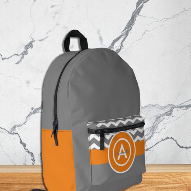 Grey Orange Chevron Printed Backpack (Creator Uploaded)