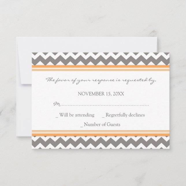 Grey Orange Chevron RSVP Wedding Card (Front)