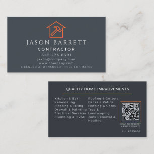 Grey Orange Construction Roofing Handyman QR Code Business Card
