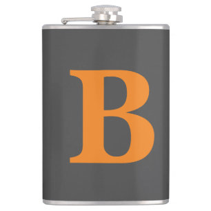 Grey orange modern monogrammed professional hip flask