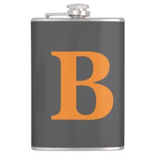 Grey orange modern monogrammed professional hip flask