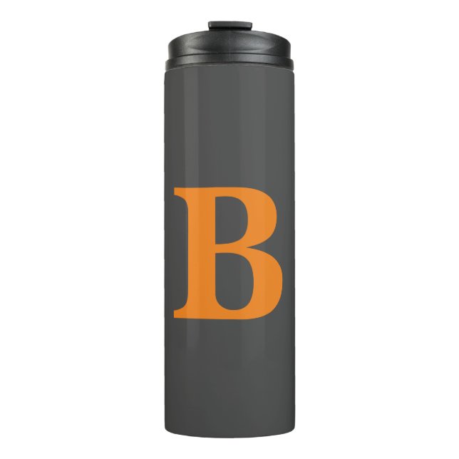 Grey orange modern monogrammed professional thermal tumbler (Front)