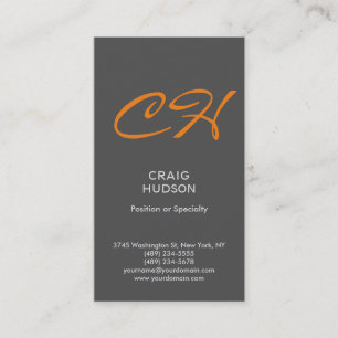 Grey Orange Monogram Professional Business Card