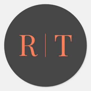 Grey orange Monogram Wedding Classic Round Sticker